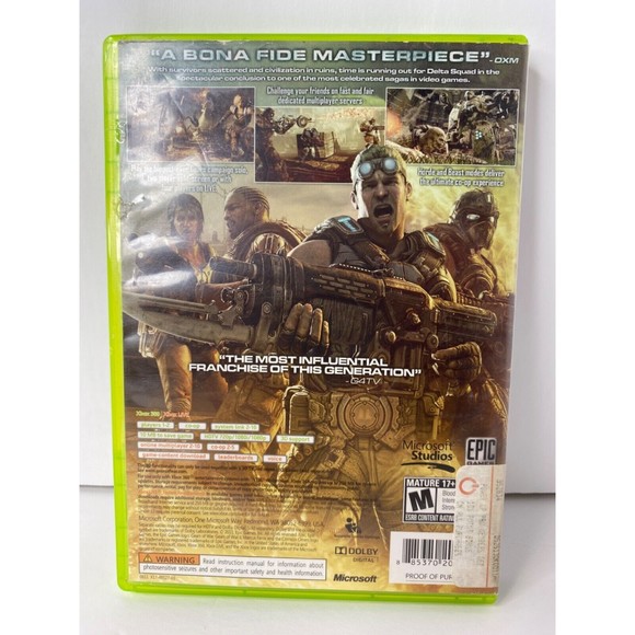 Gears of War 3 Microsoft Xbox 360, 2011 - NO MANUAL Used Tested and Working - Picture 2 of 5